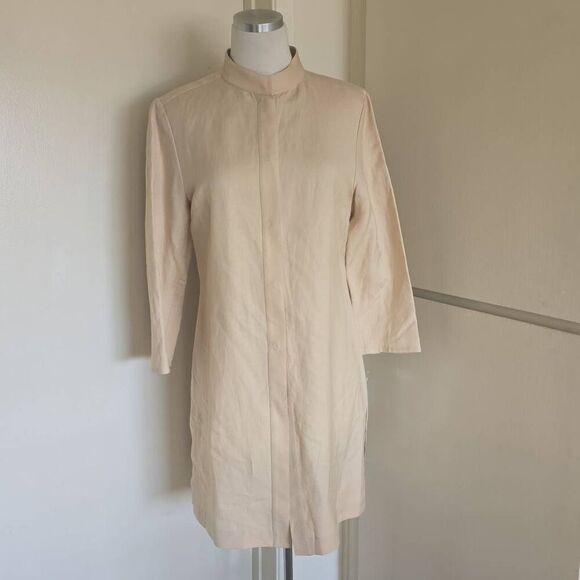Beige linen/rayon snap front Tunic with Nehru Collar, 3/4:Sleeve, NWT, SZ 8 - Picture 1 of 12